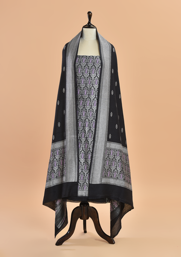 Black Brocade Dress in Georgette Tussar