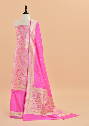 Gajar Pink Brocade Dress in Silk