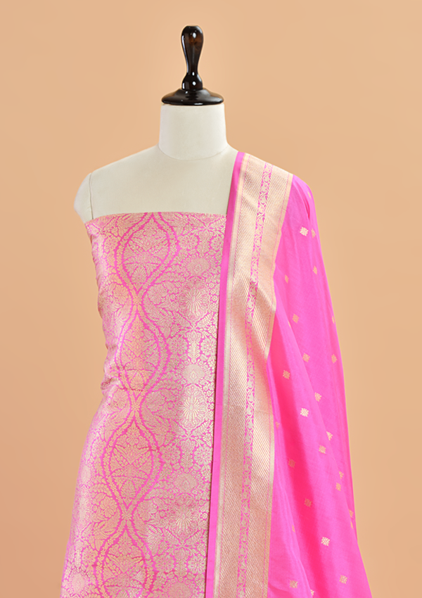 Gajar Pink Brocade Dress in Silk