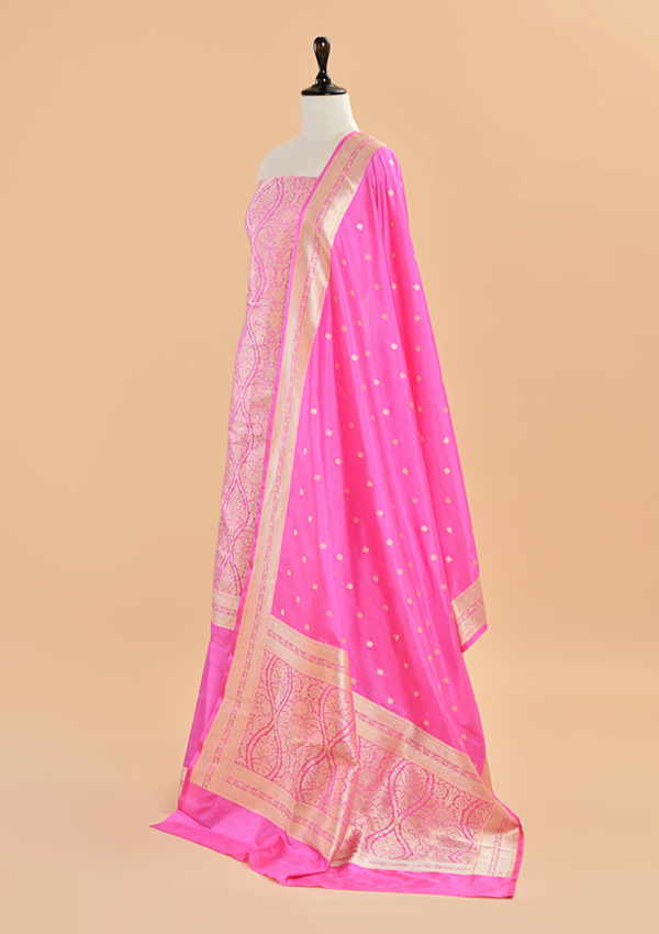 Gajar Pink Brocade Dress in Silk