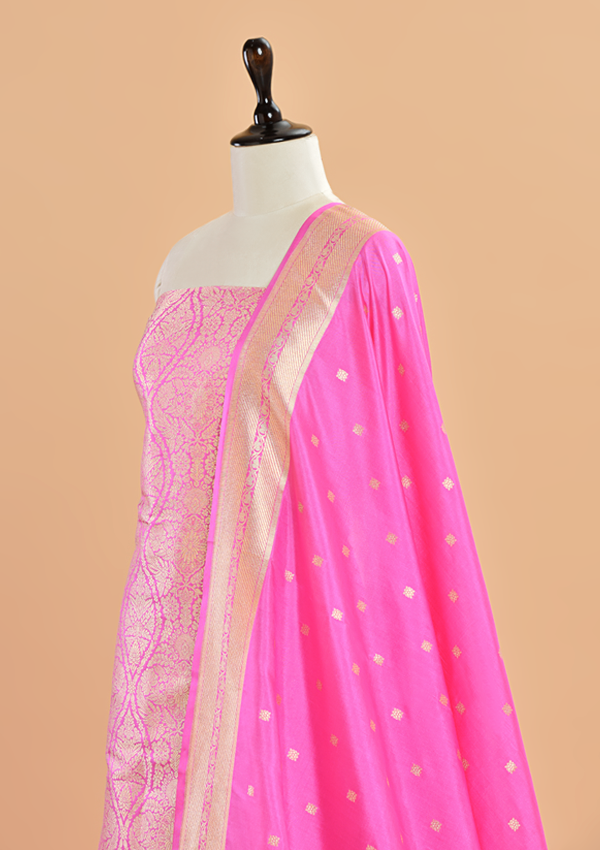 Gajar Pink Brocade Dress in Silk