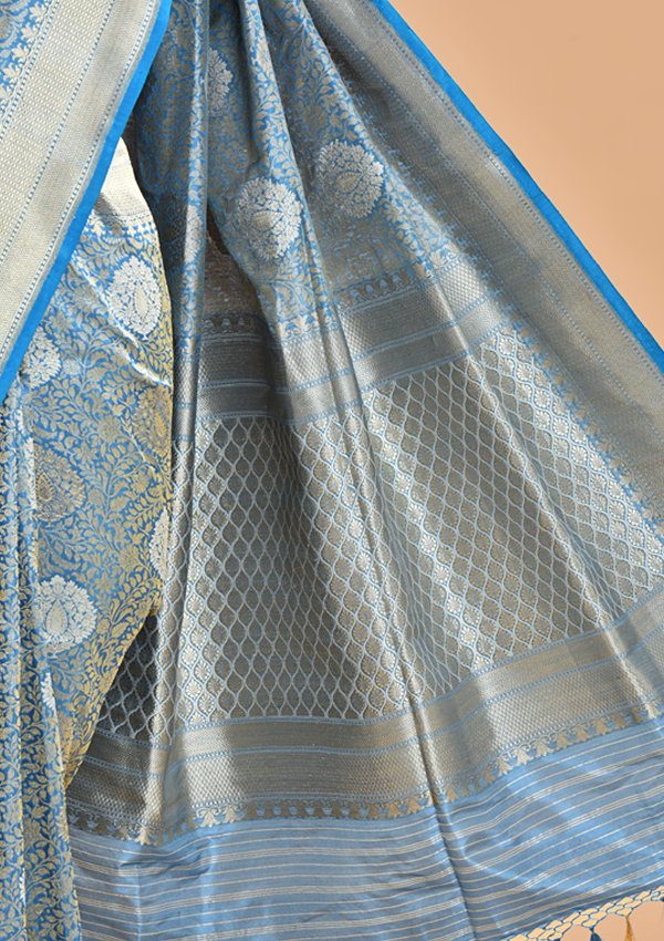 Cobalt Blue Brocade Saree in Silk