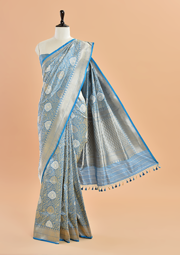 Cobalt Blue Brocade Saree in Silk