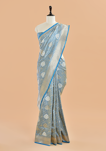 Cobalt Blue Brocade Saree in Silk