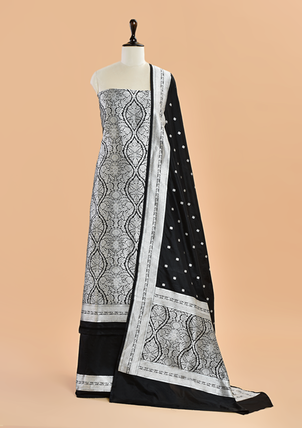 Black Brocade Dress in Silk