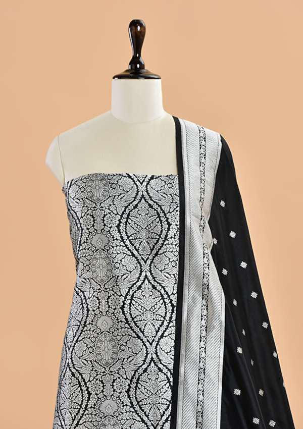Black Brocade Dress in Silk