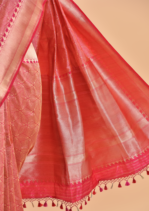 Strawberry Pink Brocade Saree in Silk