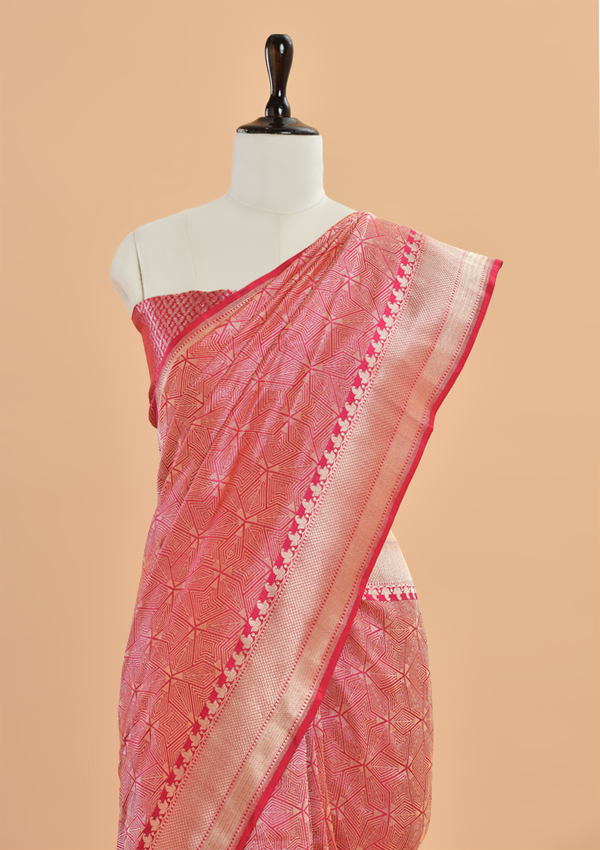 Strawberry Pink Brocade Saree in Silk