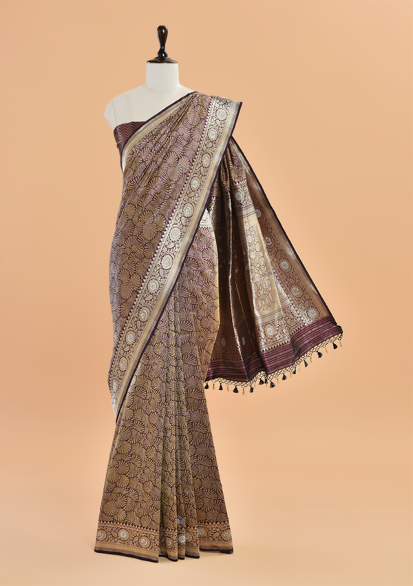 Wine Brocade Saree in Silk