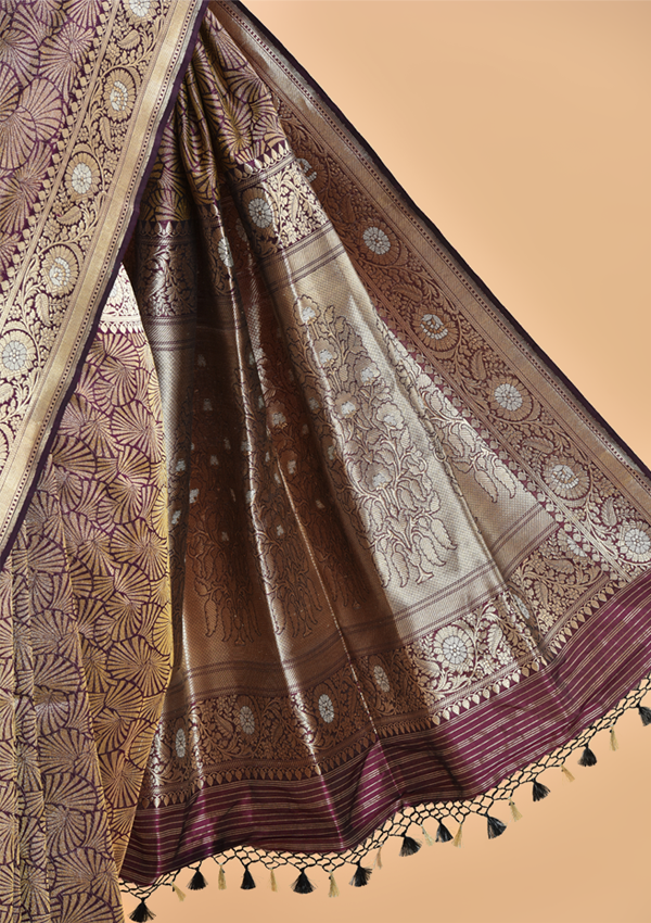 Wine Brocade Saree in Silk