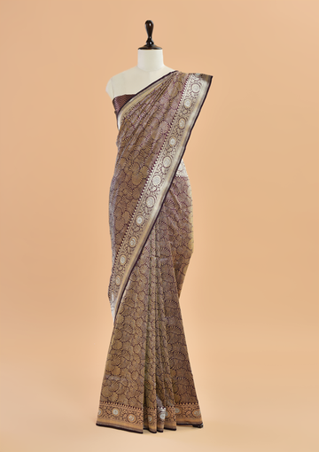 Wine Brocade Saree in Silk