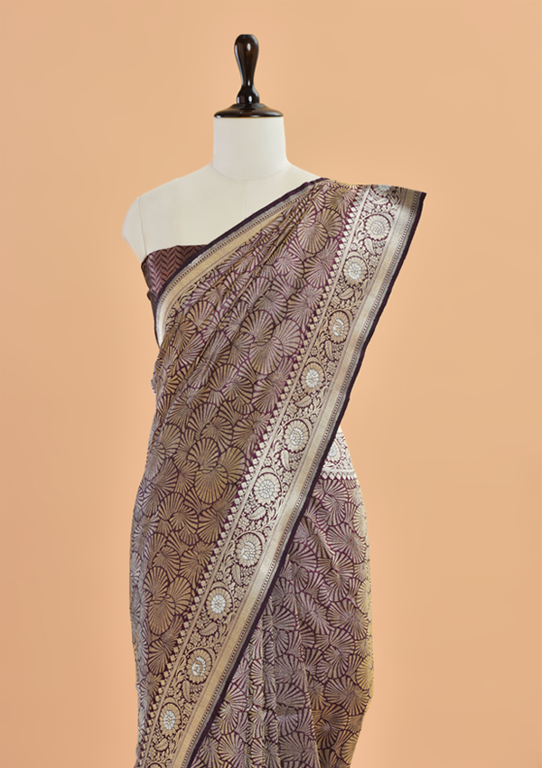 Wine Brocade Saree in Silk