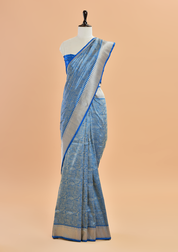 Royal Blue Brocade Saree in Silk