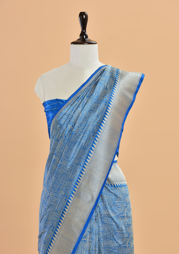 Royal Blue Brocade Saree in Silk