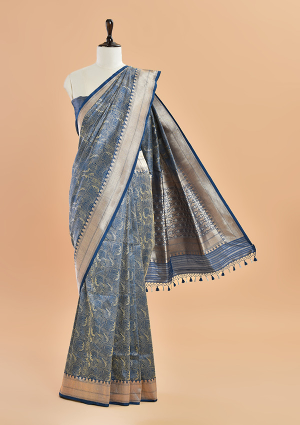 Royal Blue Brocade Saree in Silk