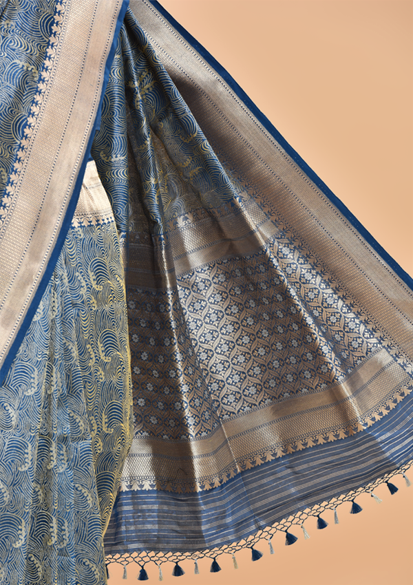 Royal Blue Brocade Saree in Silk