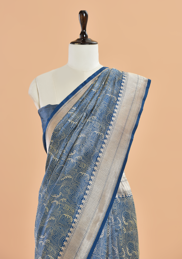 Royal Blue Brocade Saree in Silk
