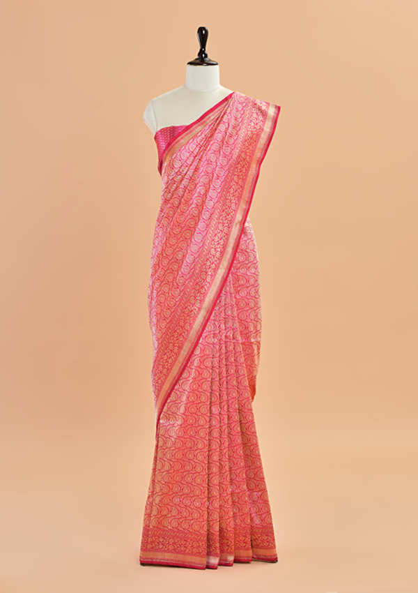 Rani Pink Brocade Saree in Silk