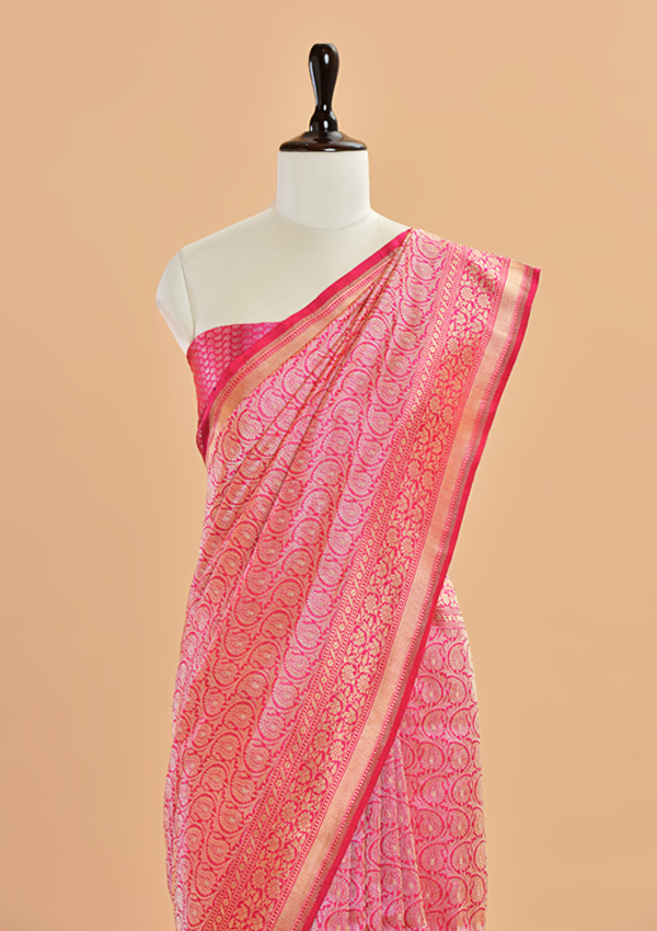Rani Pink Brocade Saree in Silk