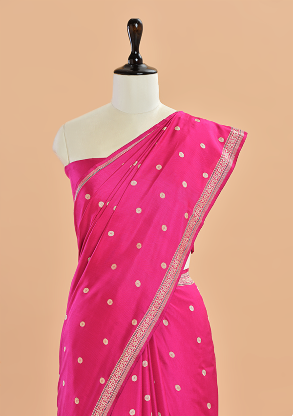 Rani Pink Butti Saree in Silk