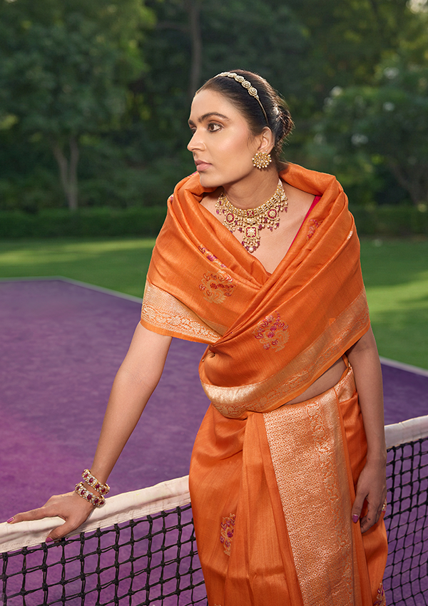 Orange Butta Saree in Georgette Tussar