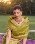 Mehendi Green Butta Saree in Georgette Tussar