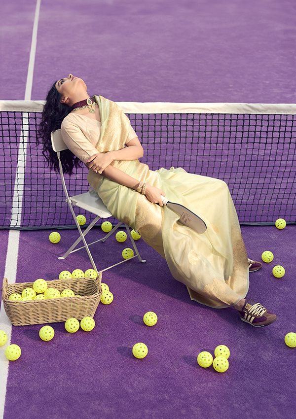 Sea Green Butta Saree in Kora Silk