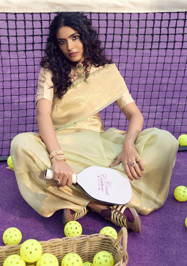 Sea Green Butta Saree in Kora Silk