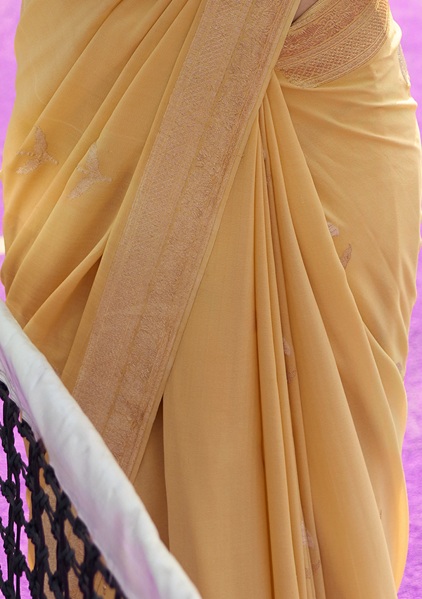 Butter Yellow Butta Saree In Georgette