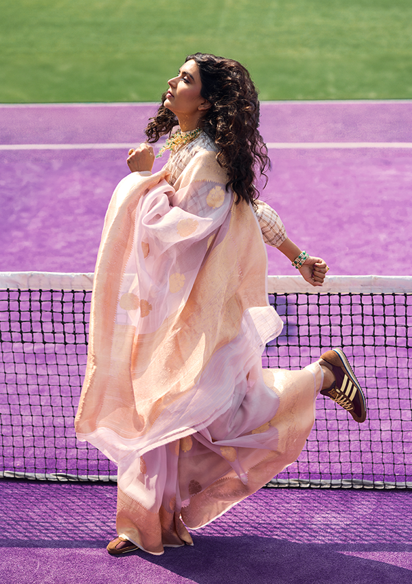 Lavender Butta Saree in Kora Silk