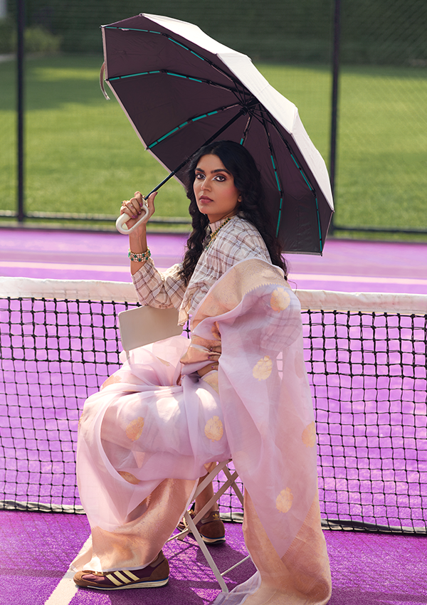 Lavender Butta Saree in Kora Silk