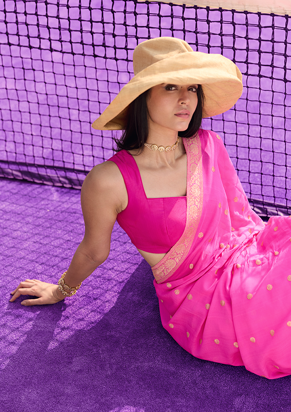 Rani Pink Butti Saree In Georgette