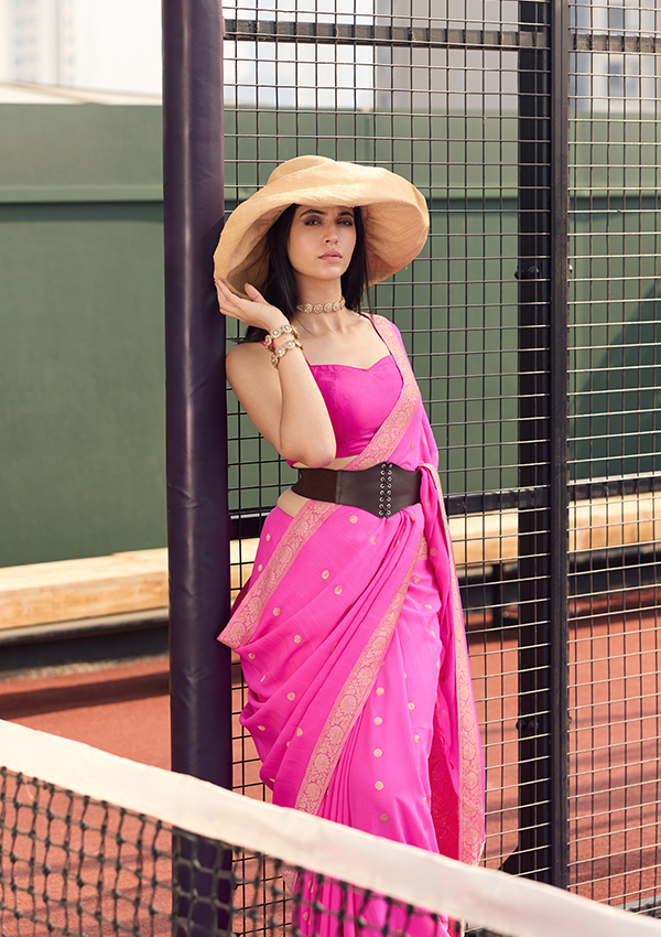 Rani Pink Butti Saree In Georgette