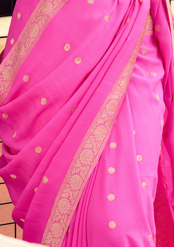 Rani Pink Butti Saree In Georgette