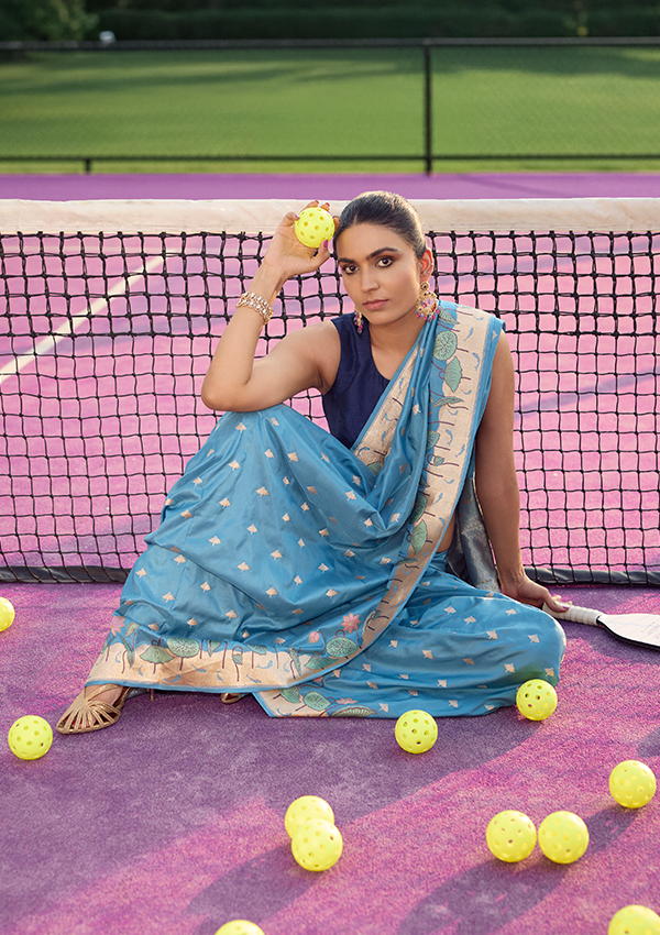 Sky Blue Butti Saree in Silk