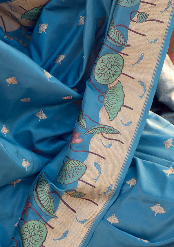 Sky Blue Butti Saree in Silk
