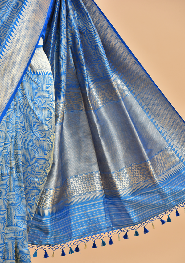 Royal Blue Brocade Saree in Silk