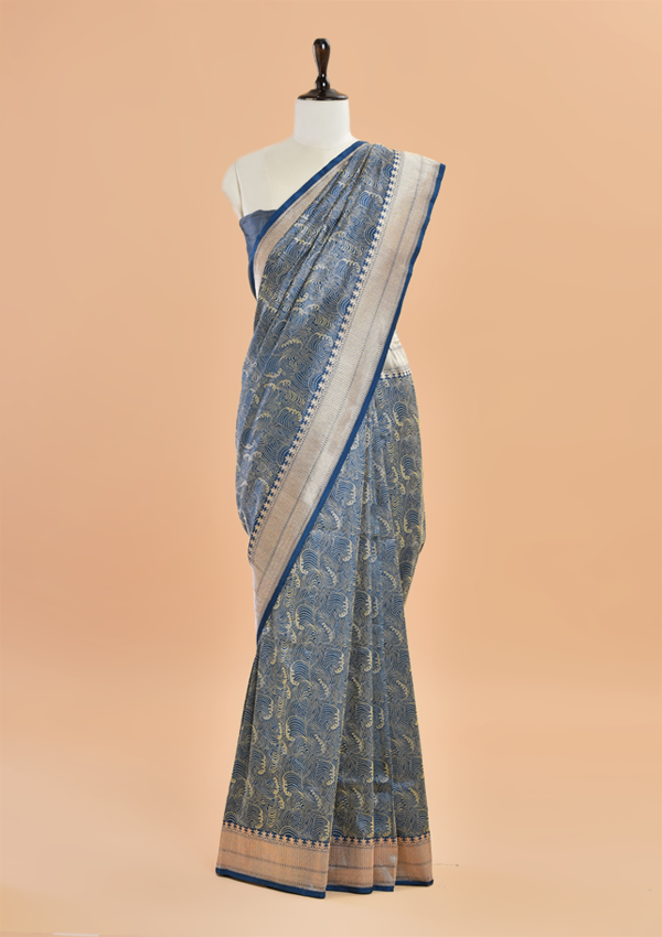Royal Blue Brocade Saree in Silk