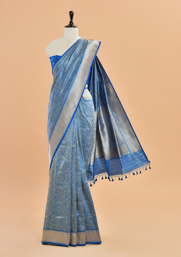 Royal Blue Brocade Saree in Silk