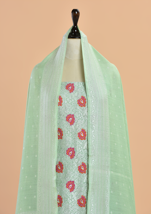 Sea Green Brocade Dress in Georgette Tussar