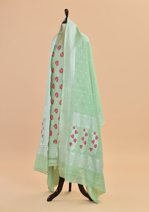 Sea Green Brocade Dress in Georgette Tussar
