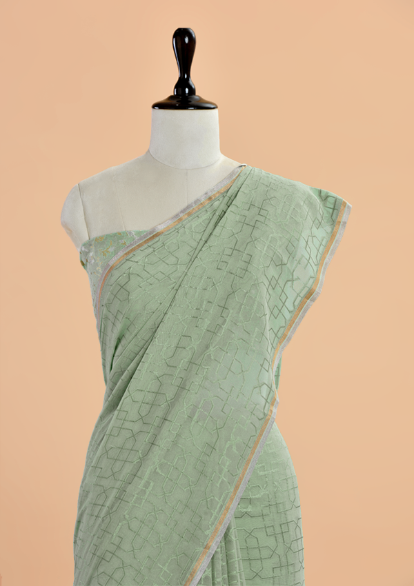 Sea Green Jaal Saree In Georgette