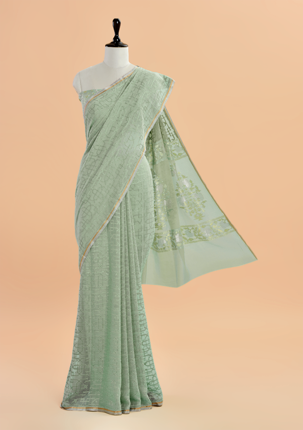 Sea Green Jaal Saree In Georgette