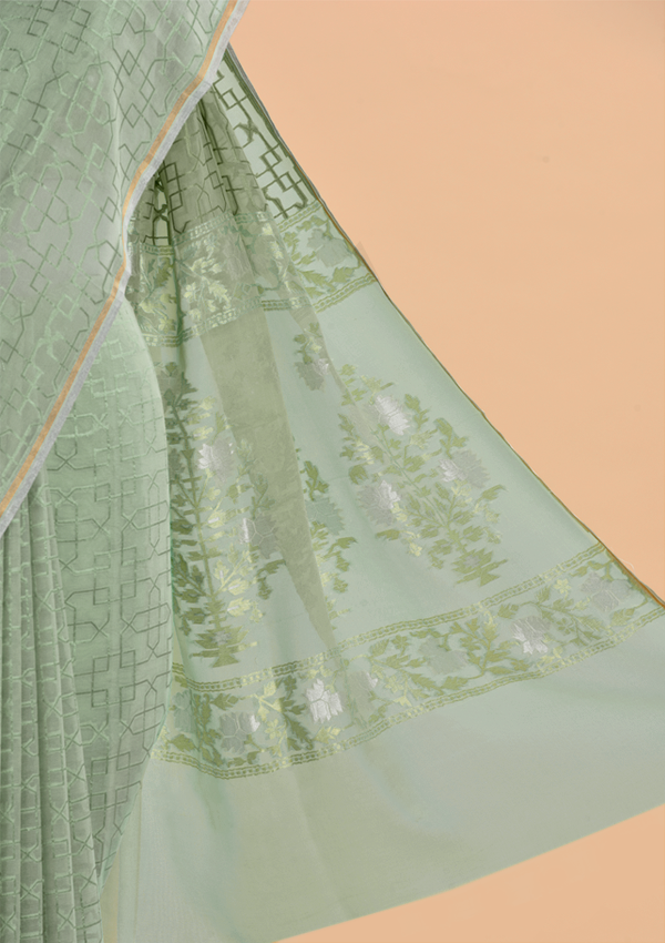 Sea Green Jaal Saree In Georgette