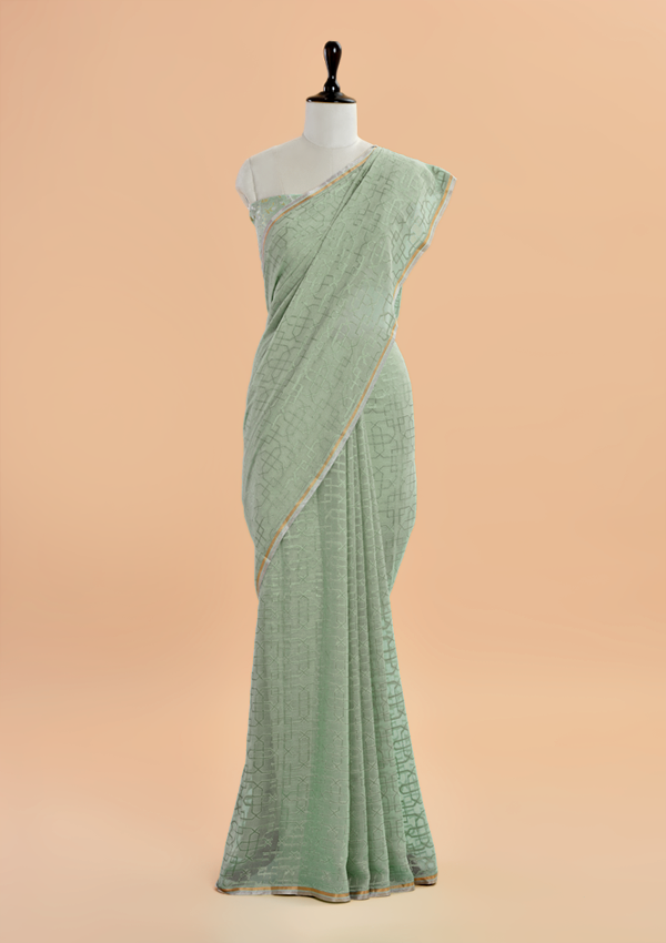 Sea Green Jaal Saree In Georgette