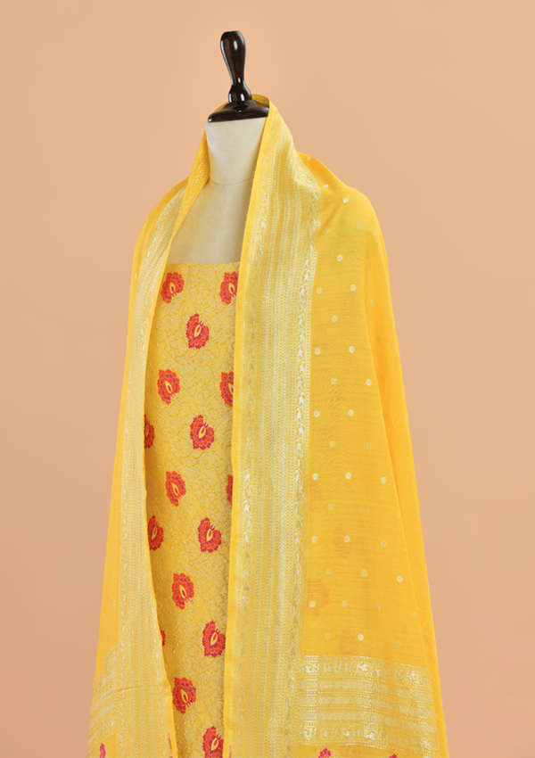 Yellow Brocade Dress in Georgette Tussar
