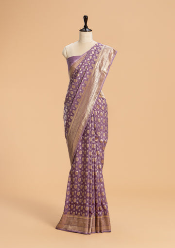 Mauve Kadwa Butta Muslin Silk Saree