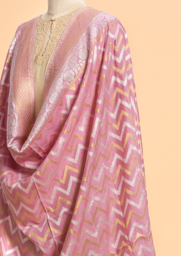 Gajar Pink Jamdani Georgette Tussar Dupatta
