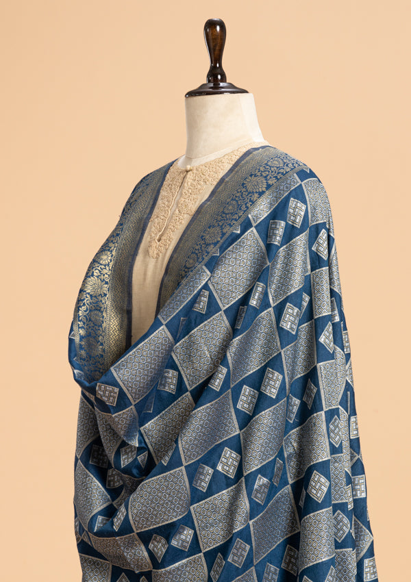 Navy Blue Jamdani Georgette Tussar Dupatta
