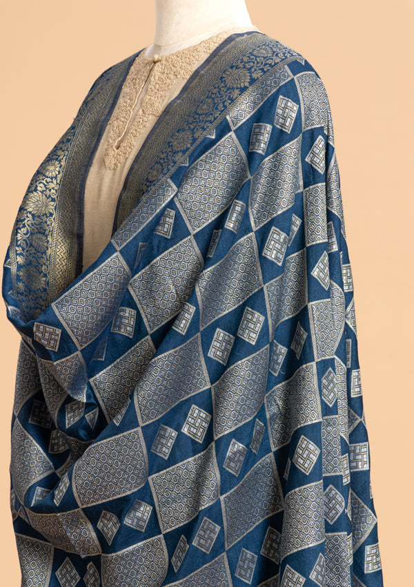 Navy Blue Jamdani Georgette Tussar Dupatta